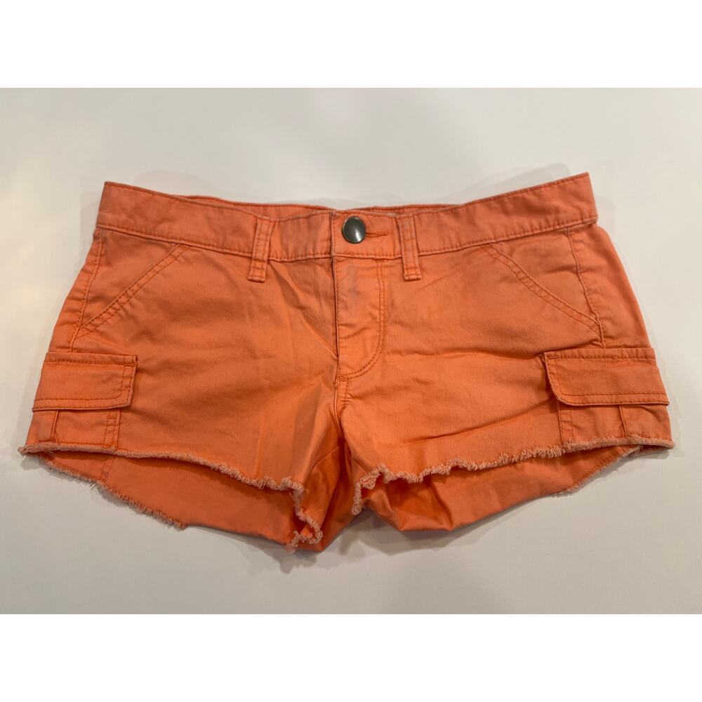 Mudd Cargo Shorts Size 5 Peach Coral Distressed Frayed Raw Hem Utility Y2K